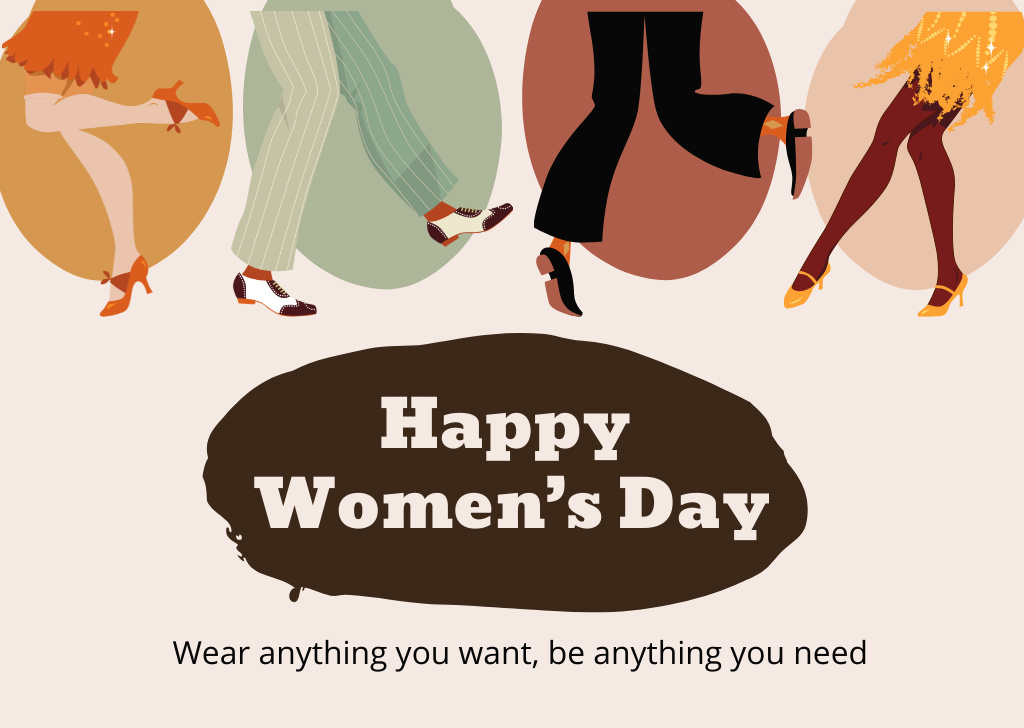 Women's Day Greeting with Dancing Women Card Design Template