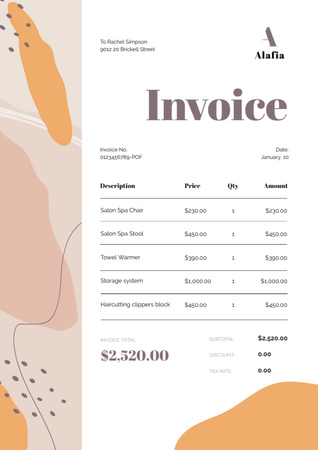 Spa Salon Services on White Invoice Design Template