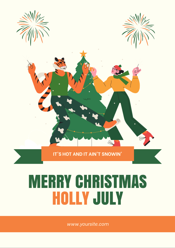 Christmas Cheers in July with Yong Girl and Tiger Flyer A4 Design Template