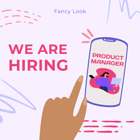Project Manager Hiring Cartoon Illustrated Pink Instagram Design Template