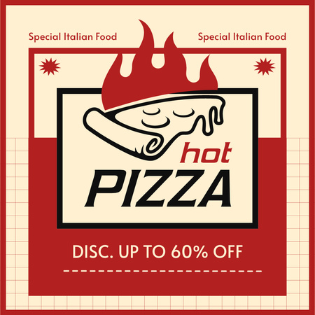 Hot Pizza Discount Announcement on Red Instagram Design Template