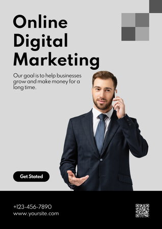 Professional Digital Marketing Services Promotion With Qr-Code Poster Design Template