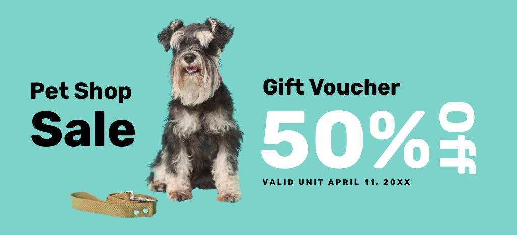 Awesome Pet Shop Gift Voucher With Fluffy Dog Coupon 3.75x8.25in Design Template