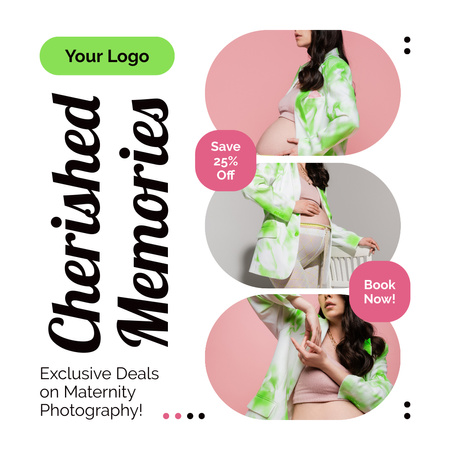 Plantilla de diseño de Descuento en Sesión de Fotos de Maternidad para Recuerdos Agradables Instagram AD 