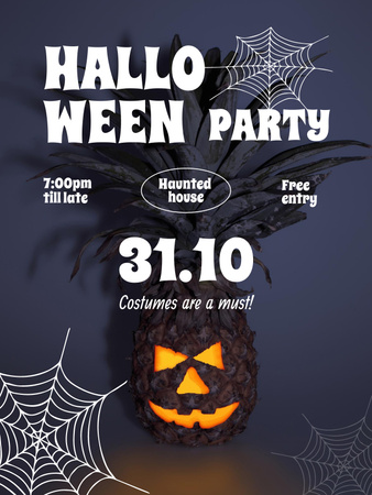 Halloween Party Announcement With Pumpkin And Spider Web Poster US Design Template