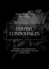Deepest Condolences Text With White Flower on Black