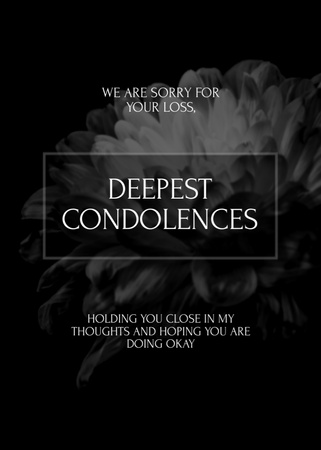 Deepest Condolences Quote with White Flower Postcard 5x7in Vertical Design Template