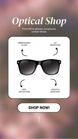 Ontwerpsjabloon van Instagram Story van Optische winkelpromo met kwaliteitszonnebrillen
