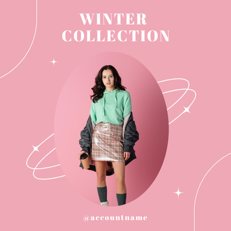 Lovely Fashion Winter Collection Offer In Pink Instagram Design Template