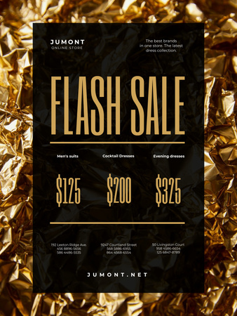 Designvorlage Clothes Store Sale with Golden Shiny Background für Poster US
