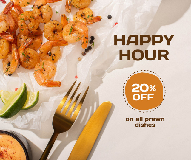 Happy Hour on Prawns Meal Facebook Design Template