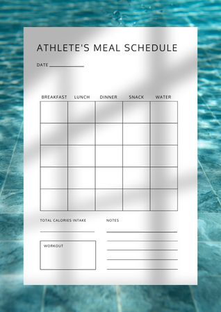 Athlete Meal Plan with Swimming Pool Schedule Planner Design Template