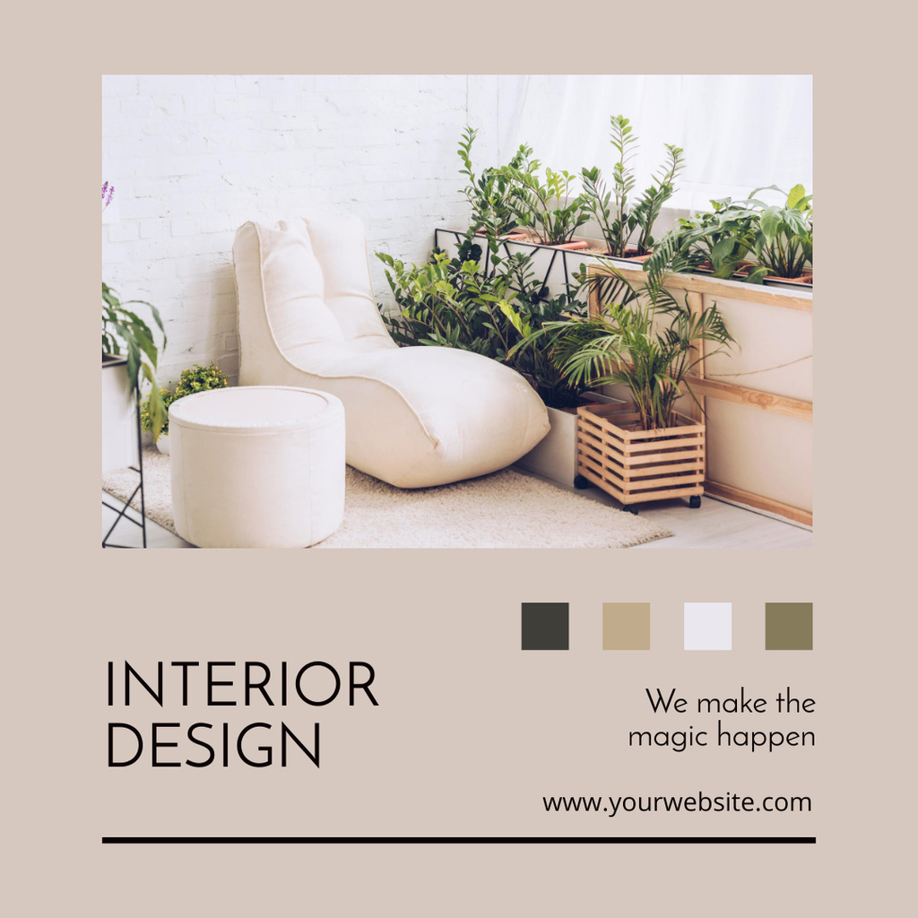 Interior Design in Beige and Green Shades Instagram AD Tasarım Şablonu