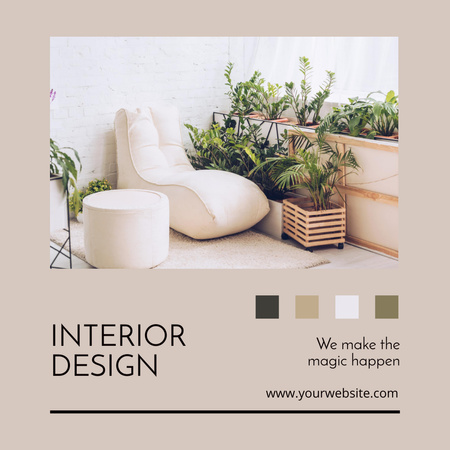 Designvorlage Innenarchitektur in Beige- und Grüntönen für Instagram AD
