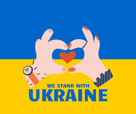 Hands holding Heart on Ukrainian Flag Facebook Design Template