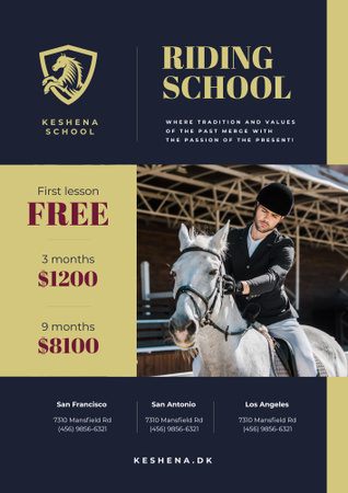 Template di design Ad of Riding School with Young Man on Horse Poster B2