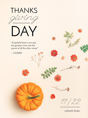 Thanksgiving Holiday Feast with Orange Pumpkin Poster US Design Template
