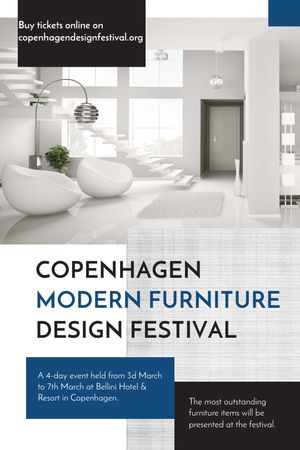 Plantilla de diseño de Anuncio de festival de muebles con elegante interior moderno en blanco Tumblr 