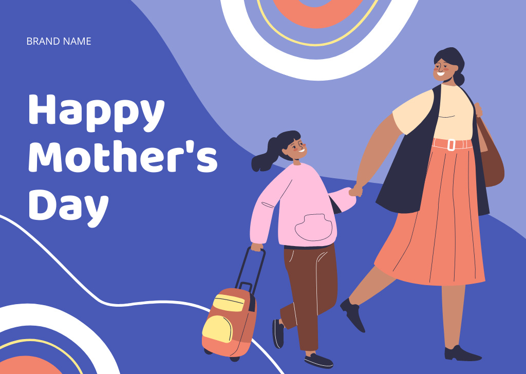 Mom with Little Daughter on Mother's Day Card Design Template