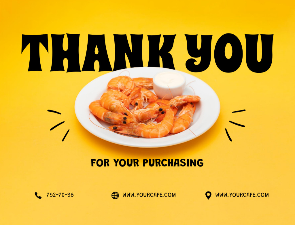 Delicious Shrimps with Sauce on Yellow Postcard 4.2x5.5inデザインテンプレート