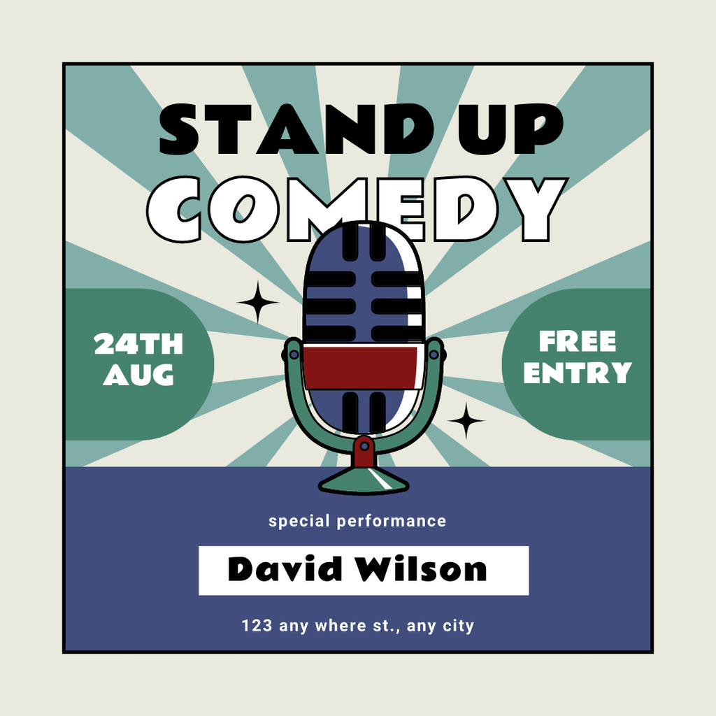 Standup Show Announcement with Blue Microphone Instagram Design Template