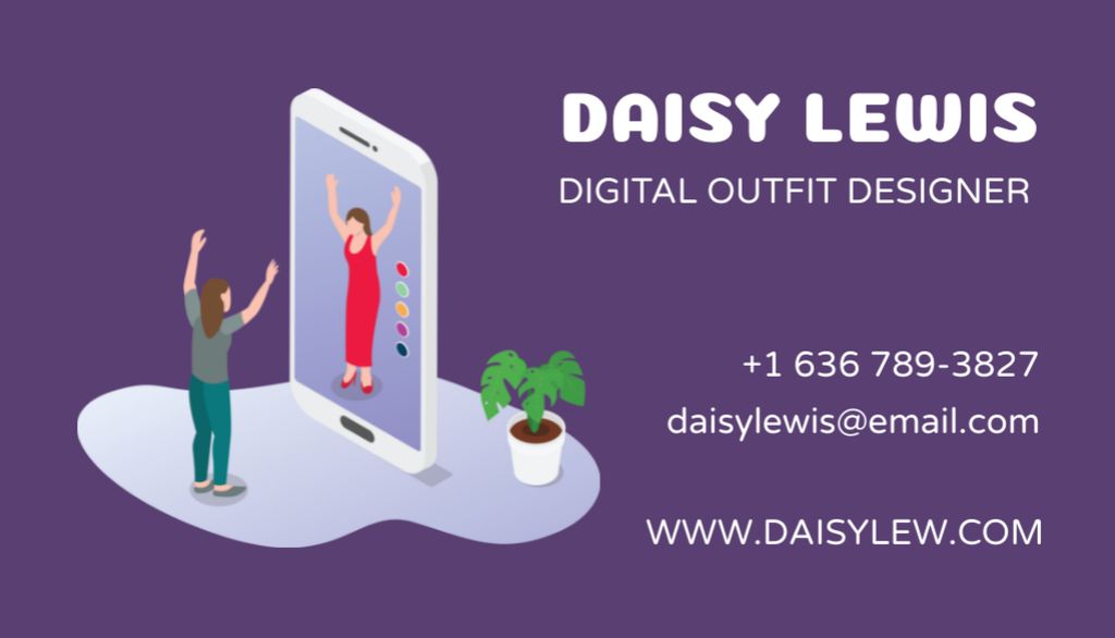 Plantilla de diseño de Digital Outfit Designer Services With Smartphone Business Card US 