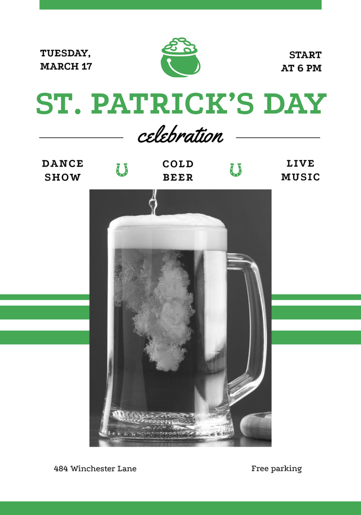 Awesome Patrick's Day Celebration with Glass of Cold Beer Poster 28x40in Modelo de Design