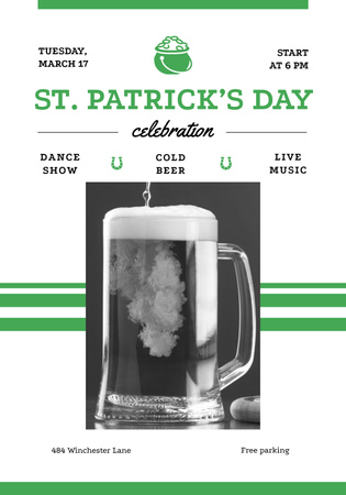 Awesome Patrick's Day Celebration with Glass of Cold Beer Poster 28x40in Design Template