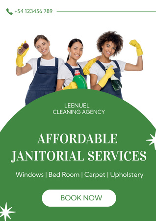 Cleaning Services Ad with Professional Team Poster A3 Design Template