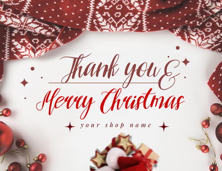 Christmas Greeting and Thanks Red Thank You Card 5.5x4in Horizontal Design Template