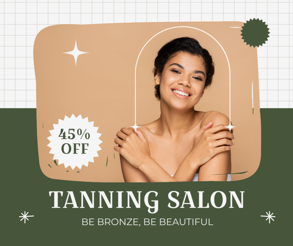 Plantilla de diseño de Discount on Tanning Salon Services with Attractive Young Woman Facebook 