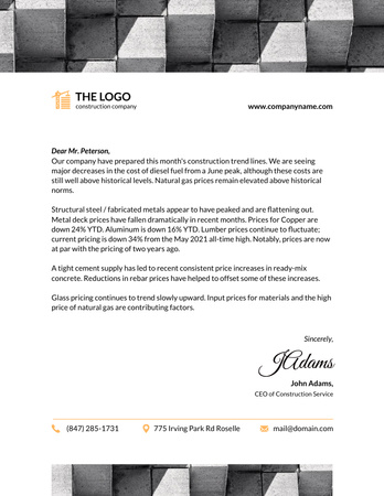 Construction Company Services Offer Letterhead 8.5x11in Design Template