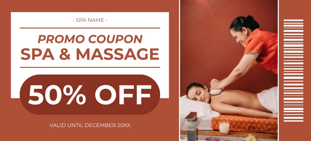 Massage and Spa Promo Voucher Coupon 3.75x8.25inデザインテンプレート
