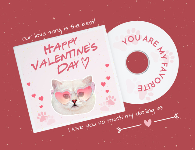 Valentine's Day Love Confession with Cute Cat Thank You Card 5.5x4in Horizontalデザインテンプレート