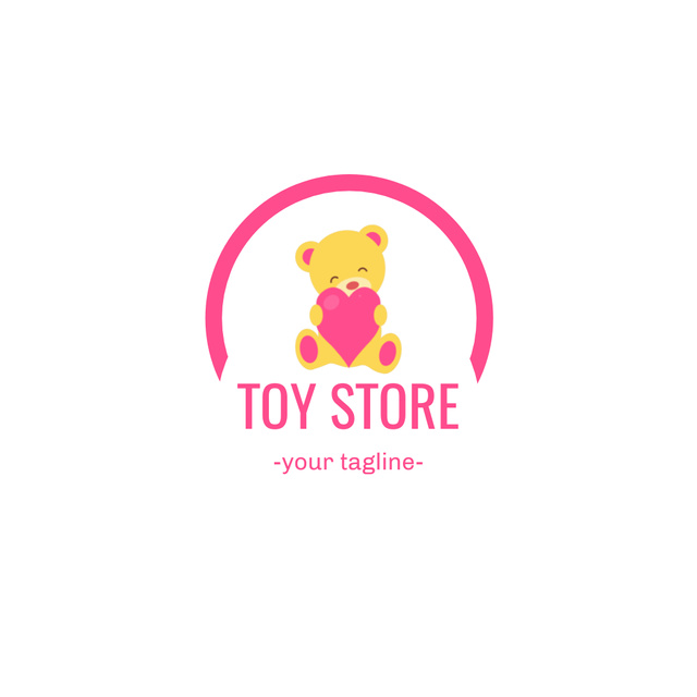 Cute Teddy Bear Hugs Pink Heart Animated Logoデザインテンプレート