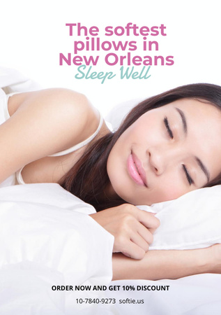 Pillows Ad with Woman sleeping in Bed Flyer A5 Design Template