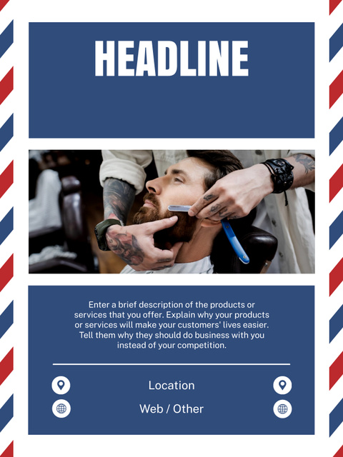 Modèle de visuel Beard Shaving Services in Fashionable Barbershop - Poster US