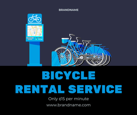 Пропозиція прокату велосипедів на чорному та синьому Facebook – шаблон для дизайну