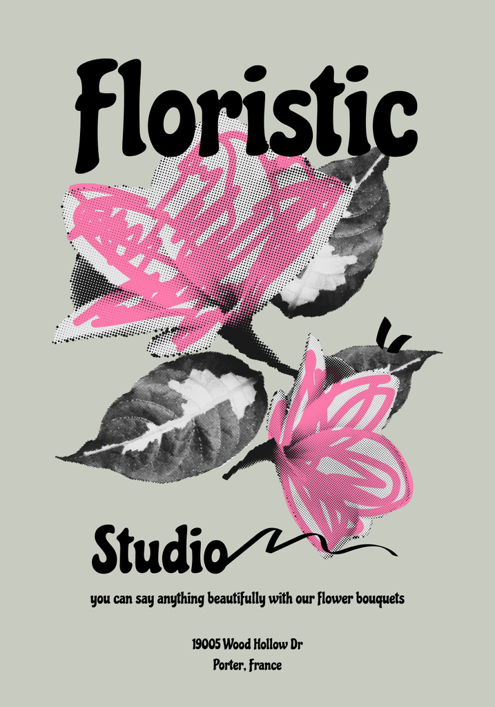 Template di design Floristic Studio Offer with Floral Sketches Poster 28x40in