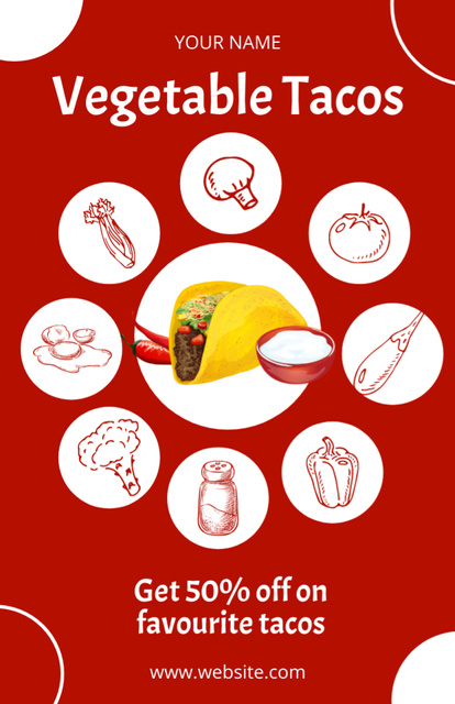 Offer of Tasty Vegetable Tacos Recipe Card Modelo de Design