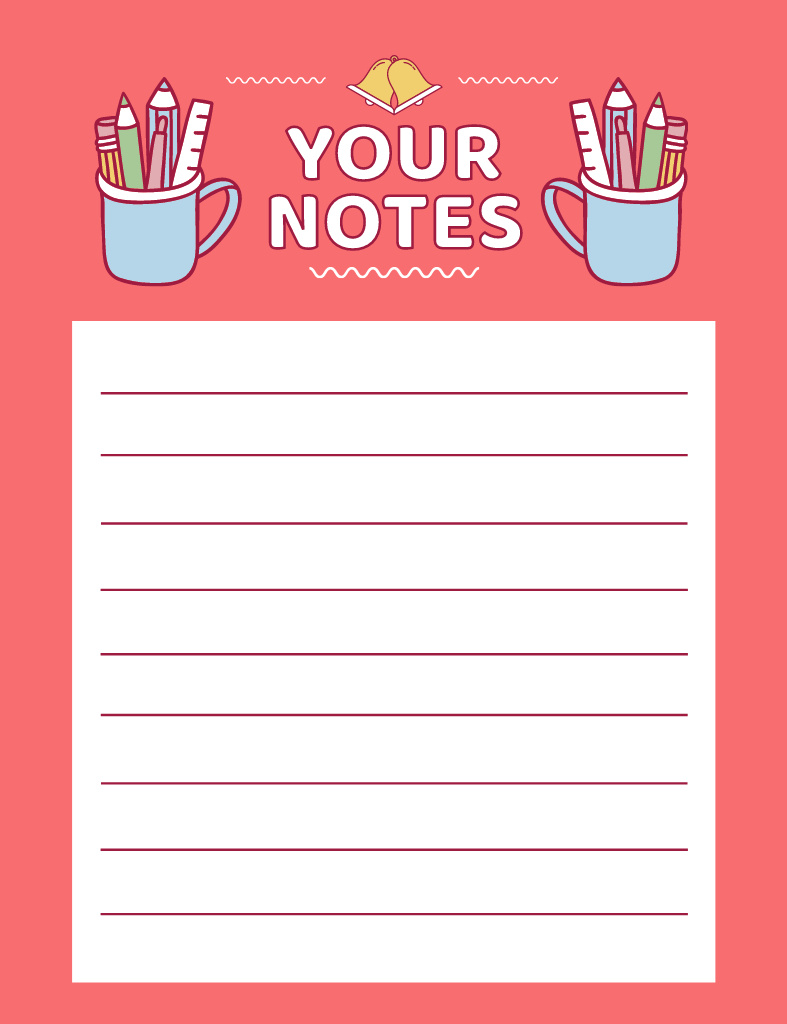 Study Planner with School Stationery in Pink Notepad 107x139mm Tasarım Şablonu