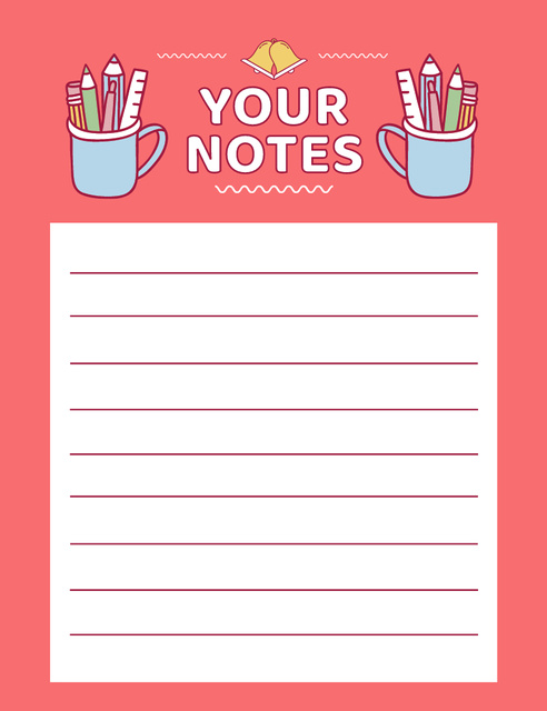 Study Planner with School Stationery in Pink Notepad 107x139mm Tasarım Şablonu