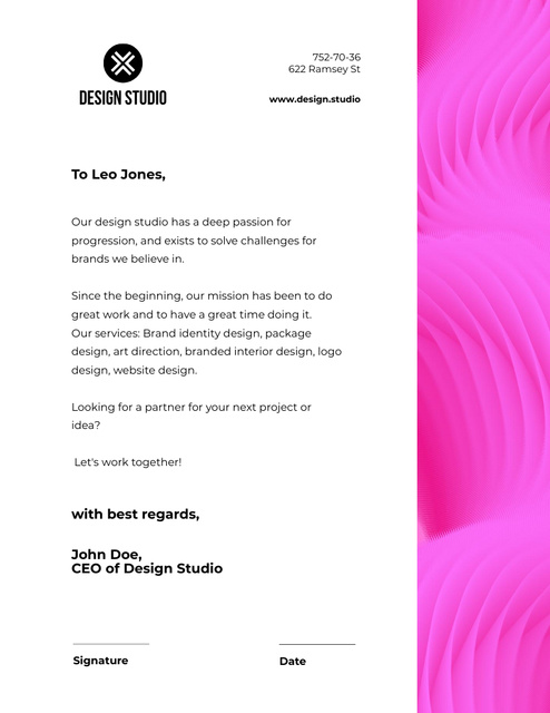 Letter From Design Studio With Services Offer Letterhead 8.5x11in Design Template