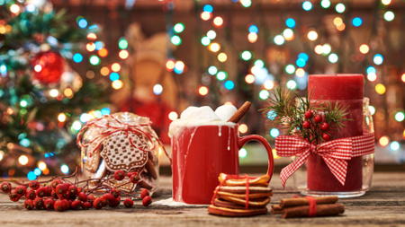 Plantilla de diseño de Decoración navideña con luces navideñas Zoom Background 