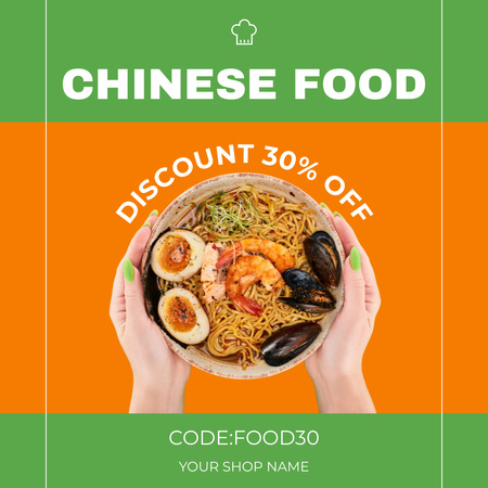 Plantilla de diseño de Oferta de código promocional especial en comida china Instagram AD 