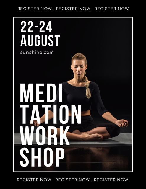 Meditation Event Announcement with Woman Poster 8.5x11in tervezősablon