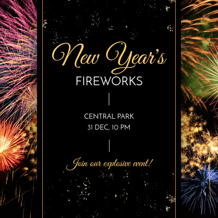 Colorful New Year Fireworks Announcement Animated Post Design Template