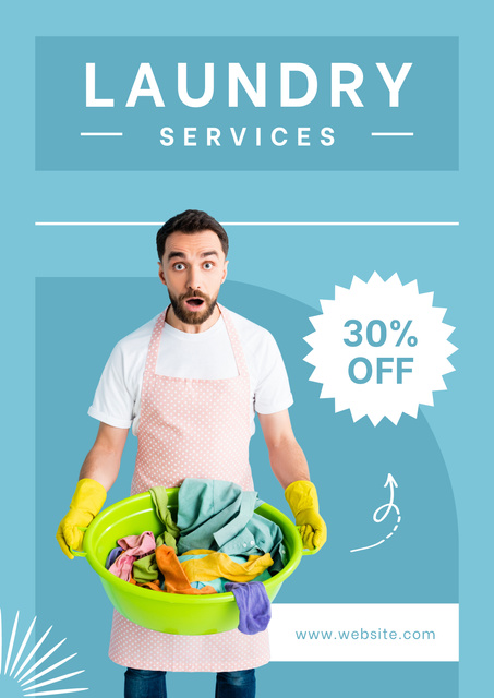 Plantilla de diseño de Laundry Service Offer with Young Man Poster 