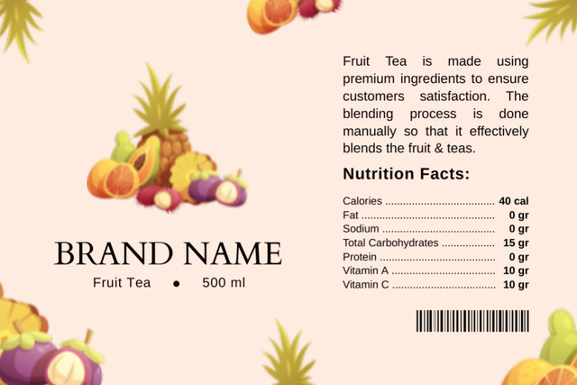 Plantilla de diseño de Tropical Fruit Tea Label 