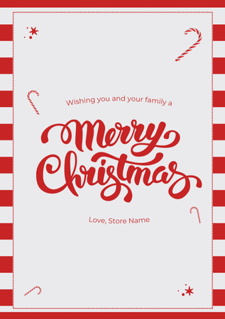 Christmas Wishes Candy Cane and Stripes Postcard A5 Vertical Design Template